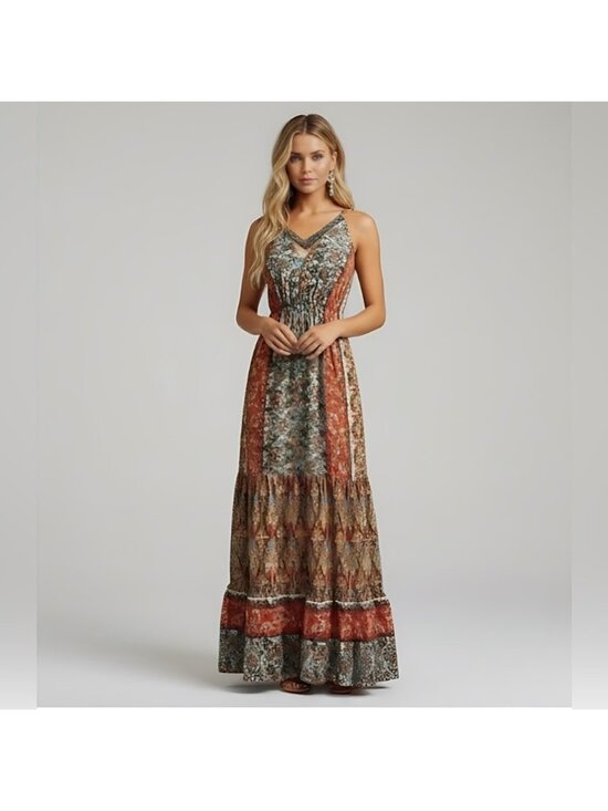 By Design Dresses & Skirts - Boho Floral Print Backless Tie Shoulder Ruffle Hem Cami Dress